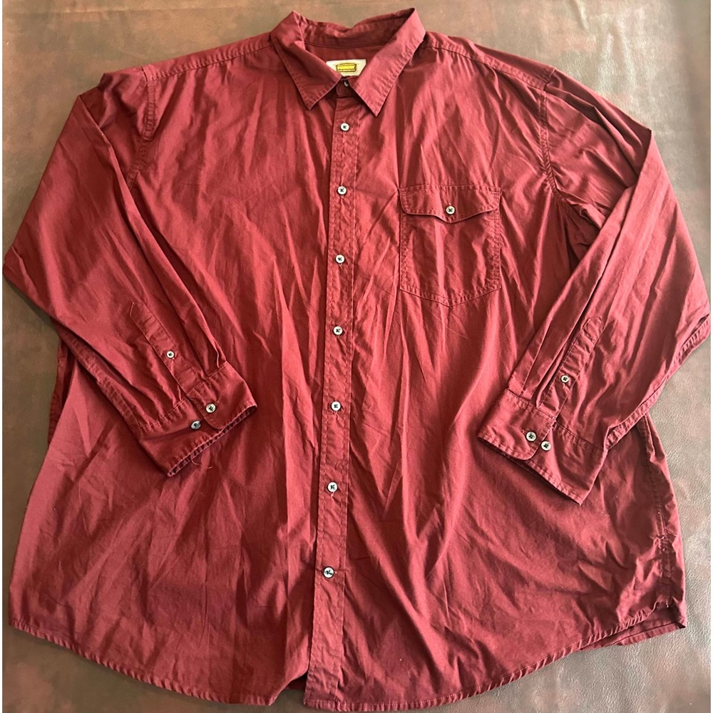 Foundry Supply Co Mens 3XLT Burgundy Red Cotton Button Down Long Sleeve Shirt